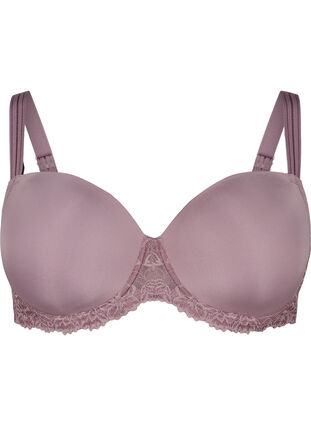 Zizzi Formet BH med blonder og glatte skåler, Rosa, Packshot image number 0