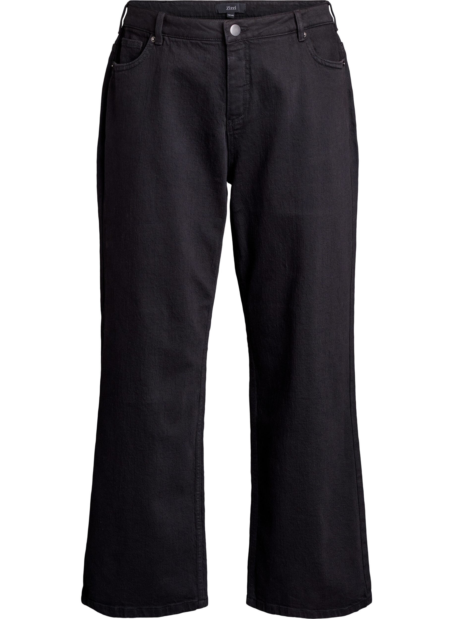Jeans med vide ben og h&oslash;y midje