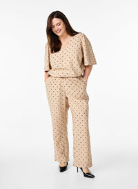 Bukser med polkadotter og straight fit ben, Beige Bukser med polkadotter og straight fit ben, Beige, Model