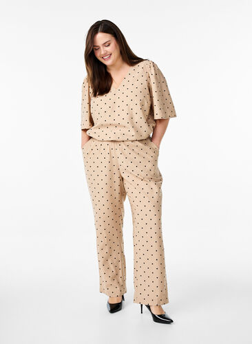 Zizzi Bukser med polkadotter og straight fit ben, Beige, Model image number 0