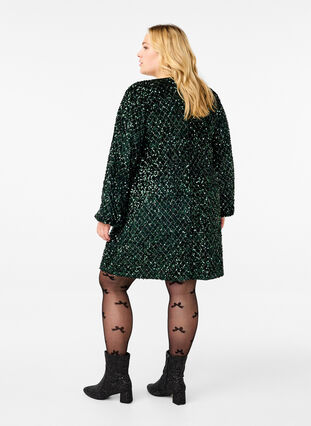 Zizzi Paillettkjole med V-hals og rutemønster, Rain Forest Sequins, Model image number 1