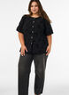 Bluse med blomstertrykk og ballongermer, Svart, Model image number 1