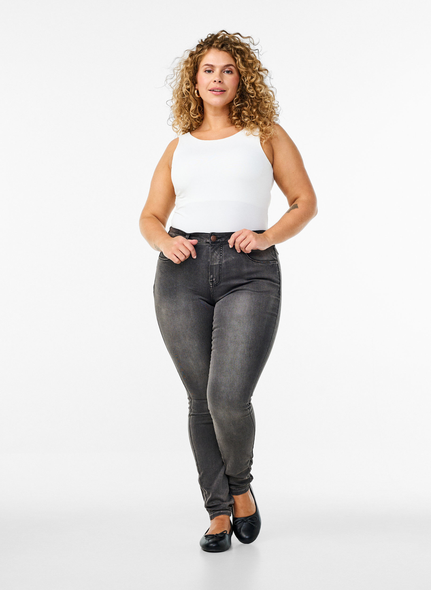 Super slim Amy jeans med h&oslash;yt liv, Dark Grey Denim, Model