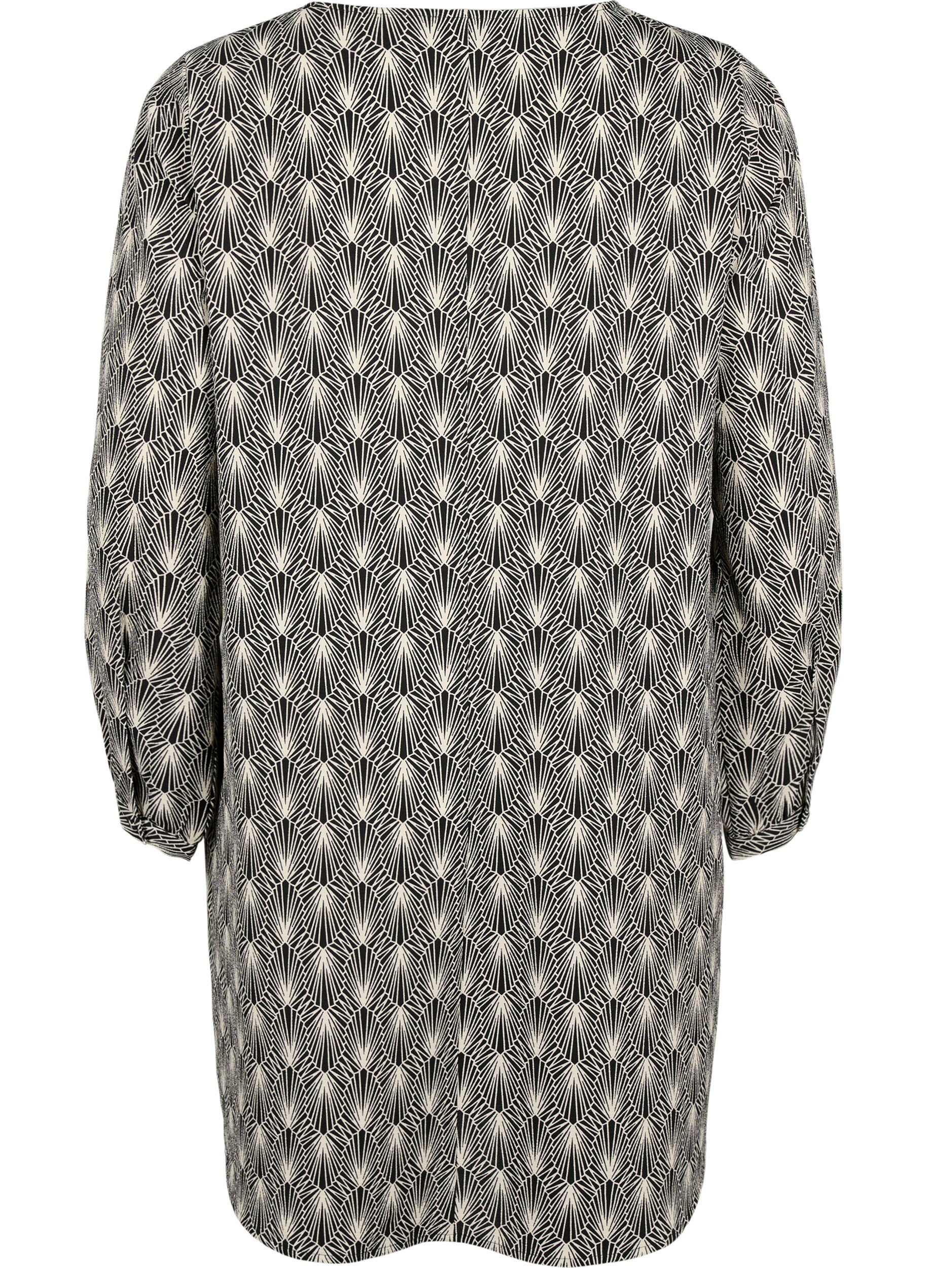 Zizzi Kjole med V-hals og trykk, Birch Graphic AOP, Packshot image number 1