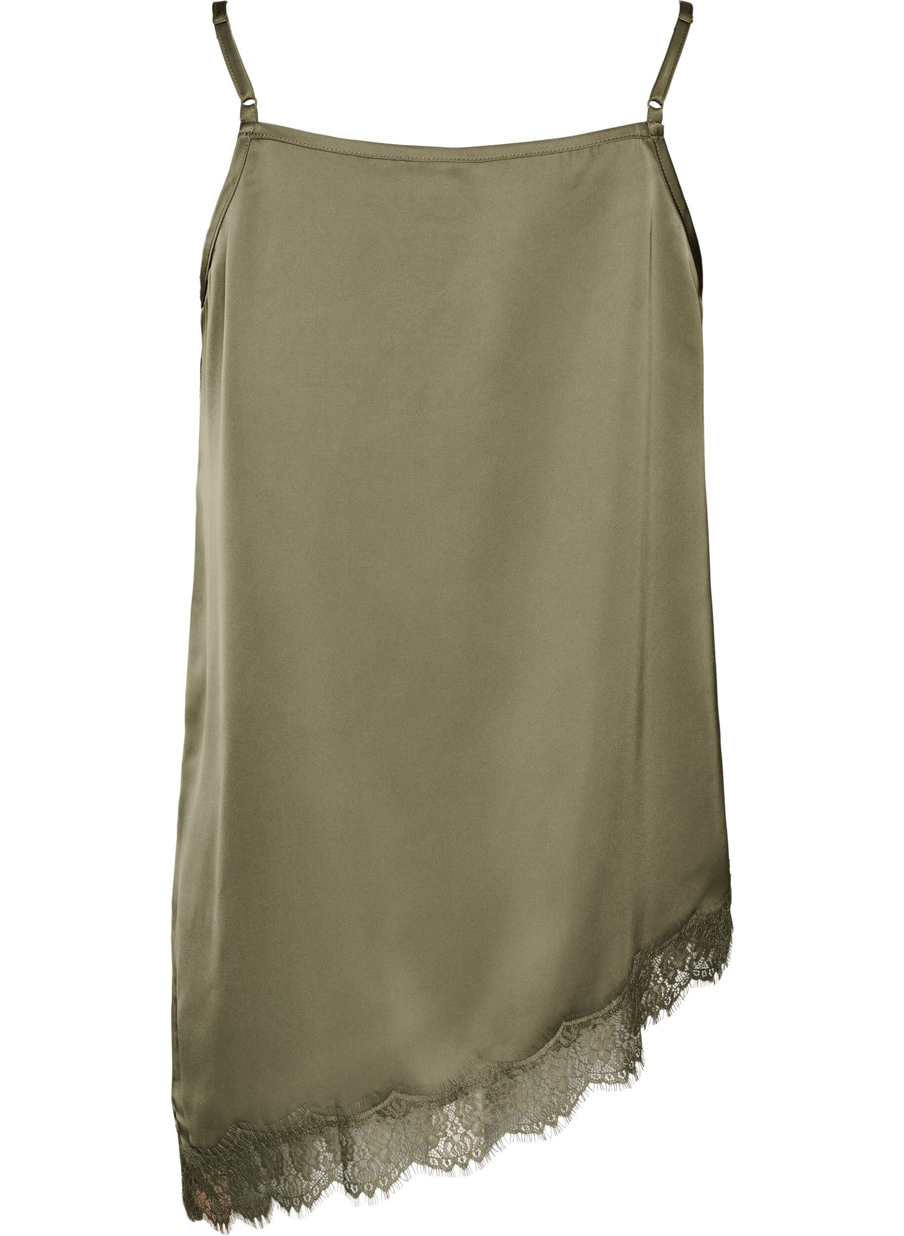 ZizziStroppetopp med blonder og asymmetrisk kant, Gr&oslash;nn, Packshot image number 1