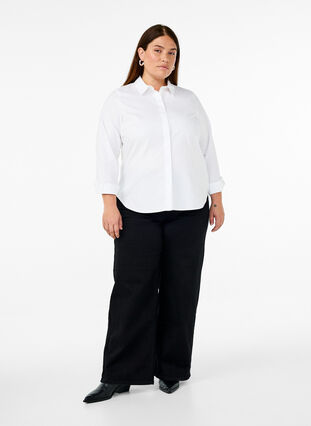 Zizzi Langermet bomullsskjorte, Bright White, Model image number 2