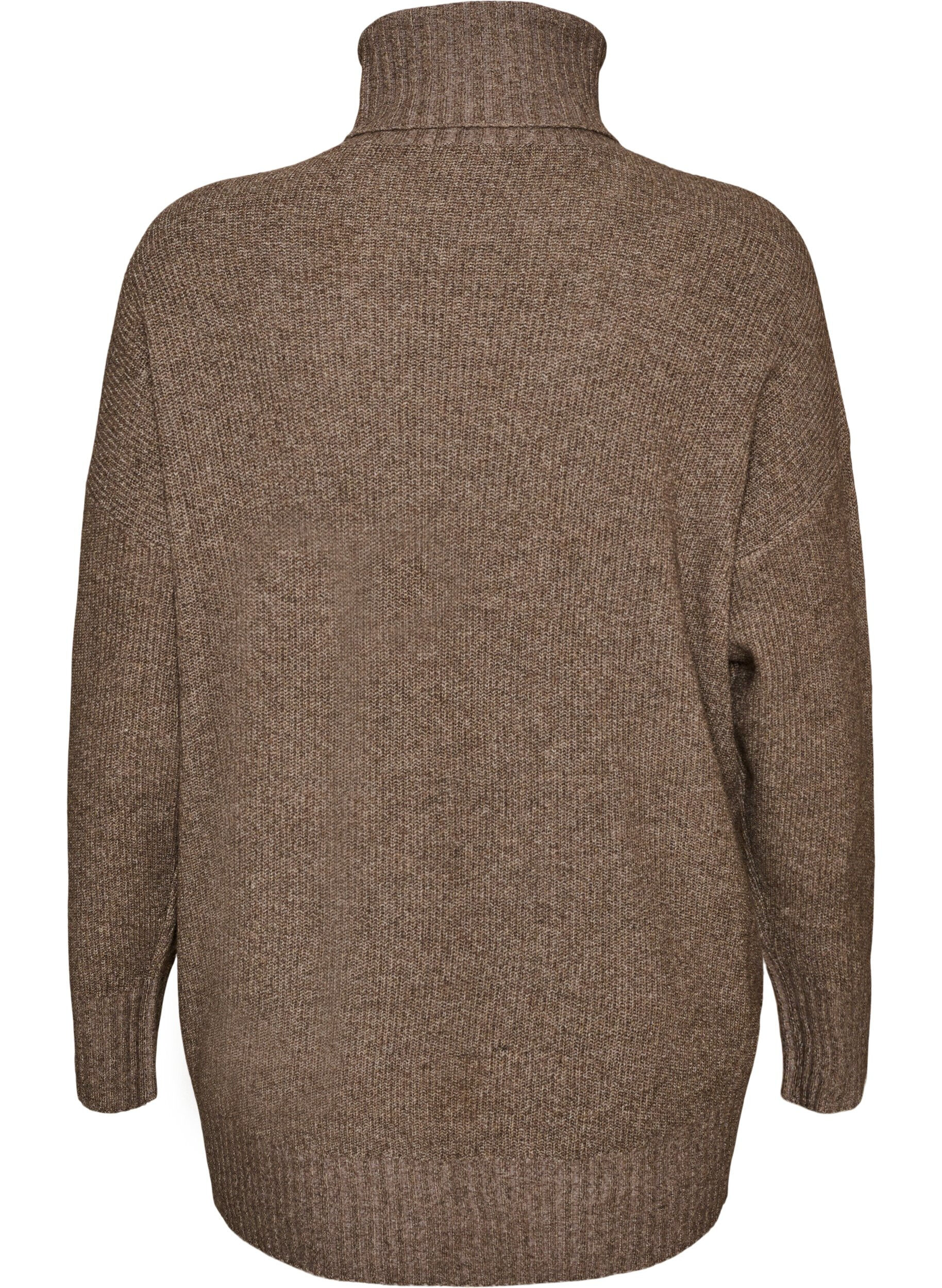 ZizziL&oslash;s strikket genser med rullekrage, Brun, Packshot image number 1