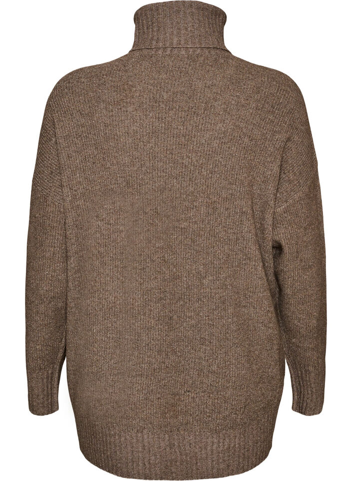 L&oslash;s strikket genser med rullekrage, Brun, Packshot image number 1