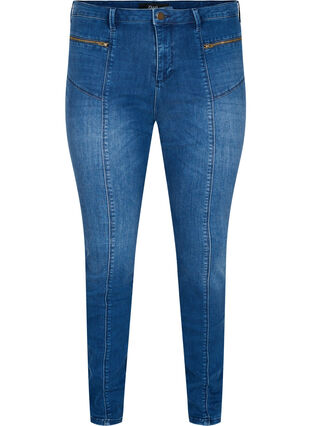 Dual core Amy jeans med høyt liv, Blue denim, Packshot image number 0