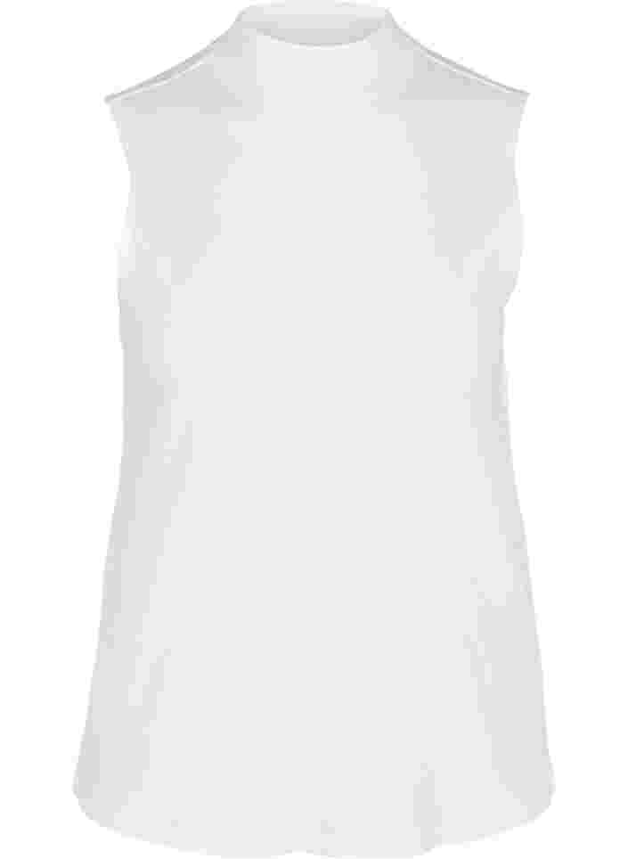 Høyhalset topp i bomull med ribbet struktur, Bright White, Packshot image number 0
