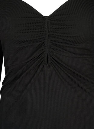 Bluse i ribbestrikk med hull som detalj, Black, Packshot image number 2