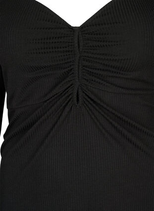 Zizzi Bluse i ribbestrikk med hull som detalj, Black, Packshot image number 2