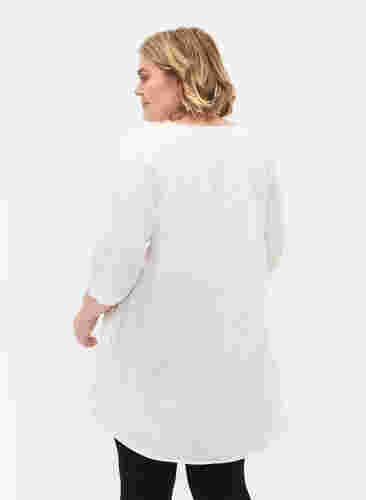 Tunika i bomull med 3/4-ermer, Bright White, Model image number 1