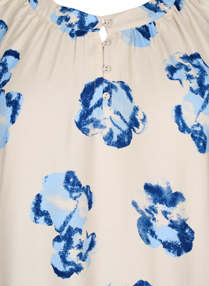 Knelang kjole med lange ermer og A-linje snitt, Off White Blue AOP, Packshot