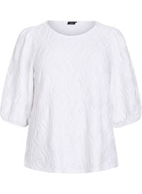 Bluse med tekstur og 3/4-ermer, Hvit Bluse med tekstur og 3/4-ermer