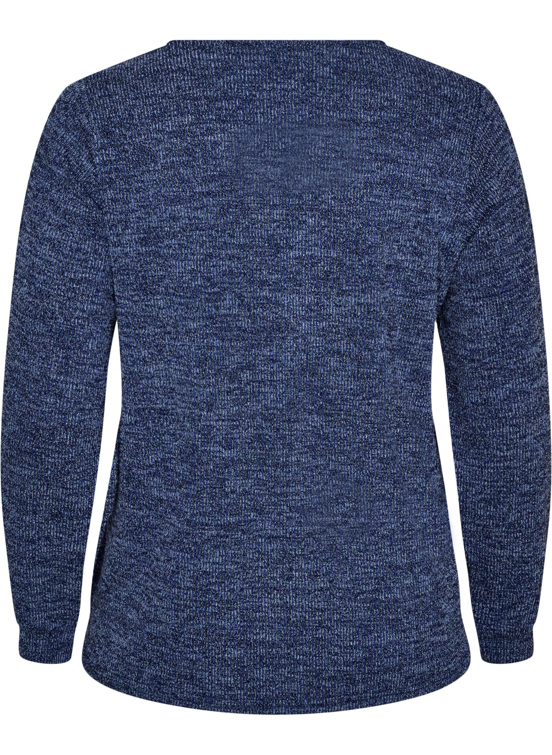ZizziJerseybluse med V-hals og lange ermer, Bl&aring;, Packshot image number 1