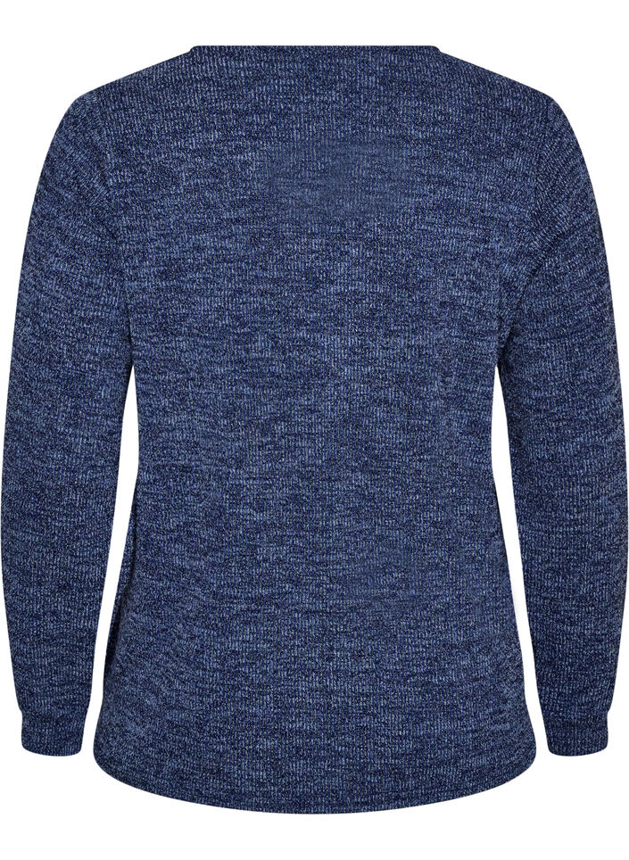 Jerseybluse med V-hals og lange ermer, Bl&aring;, Packshot image number 1
