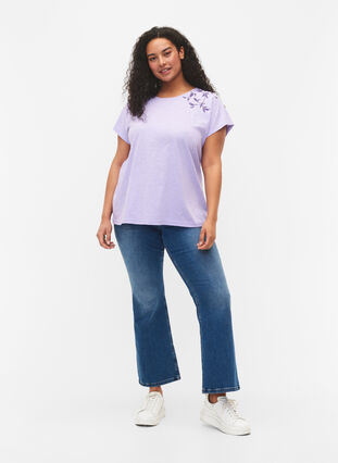 T-skjorte i bomull med mønsterdetalj, Lavender C Leaf, Model image number 2
