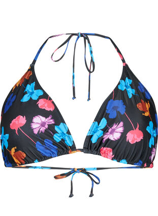Trekantet bikini-BH med trykk, Black Flower AOP, Packshot image number 0