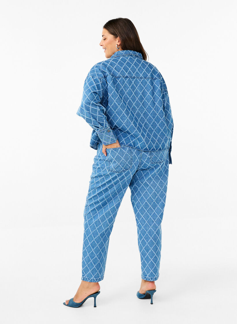 Cropped Mille jeans med destroy-mønster, Blue Denim, Model image number 1