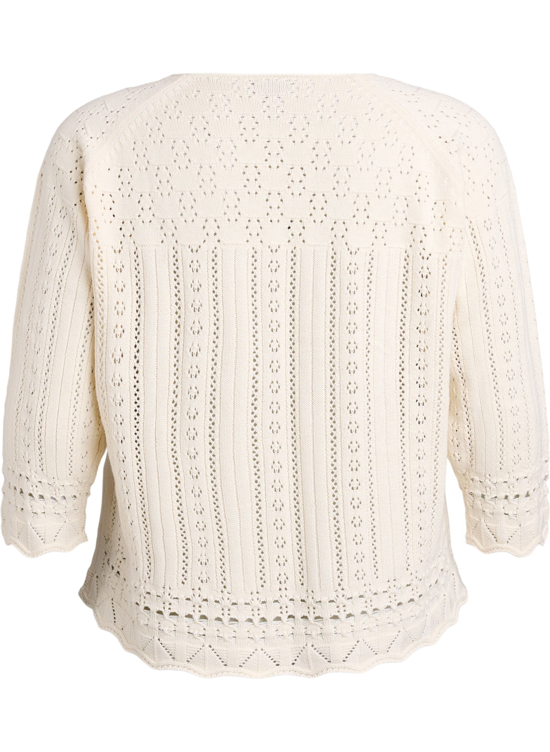 Zizzi Strikket topp med hullbroderi og 3/4 ermer, Beige, Packshot image number 1