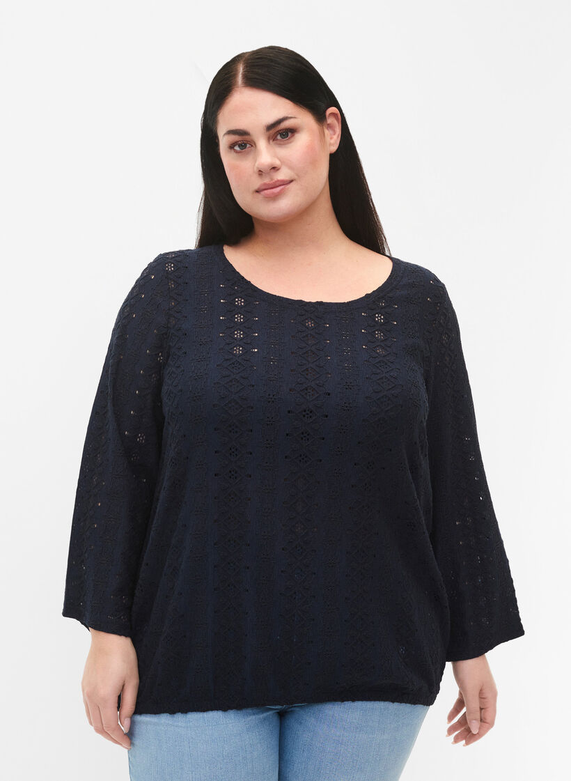 Bluse med V-hals og glidelås, Navy Blazer, Model image number 0