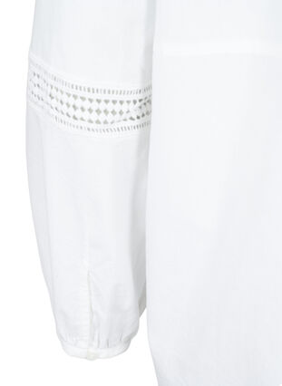 Skjortebluse med volang krage og heklet bånd, Bright White, Packshot image number 3