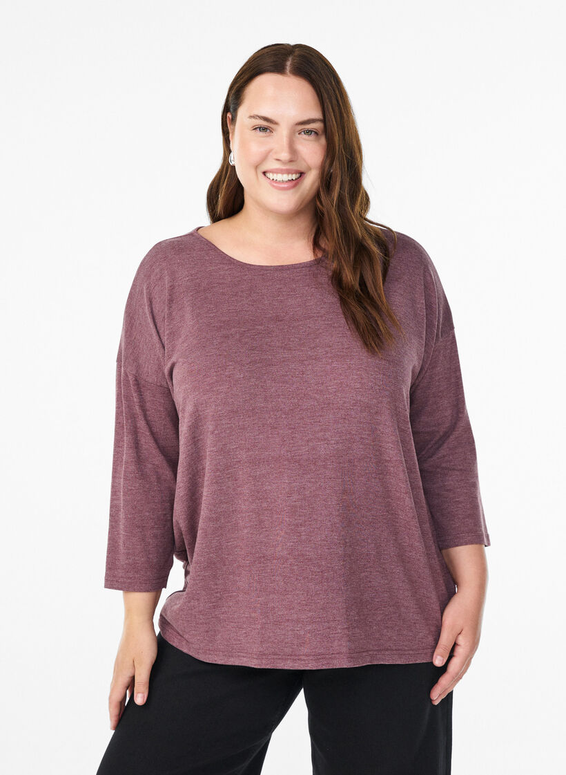 Jersey bluse med 3/4 ermer, R&oslash;d, Model image number 0