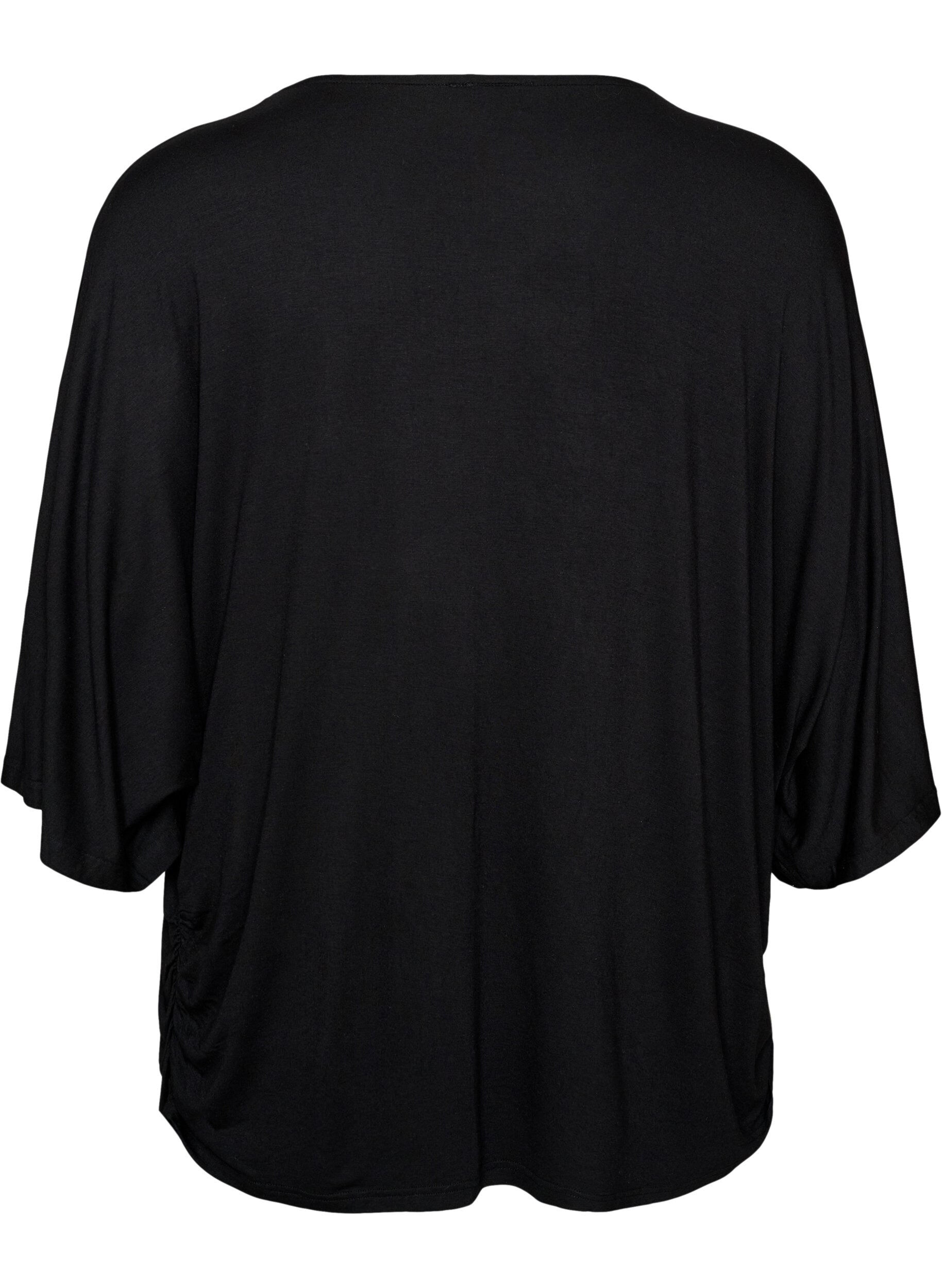 ZizziJerseybluse med albuelange ballongermer, Svart, Packshot image number 1
