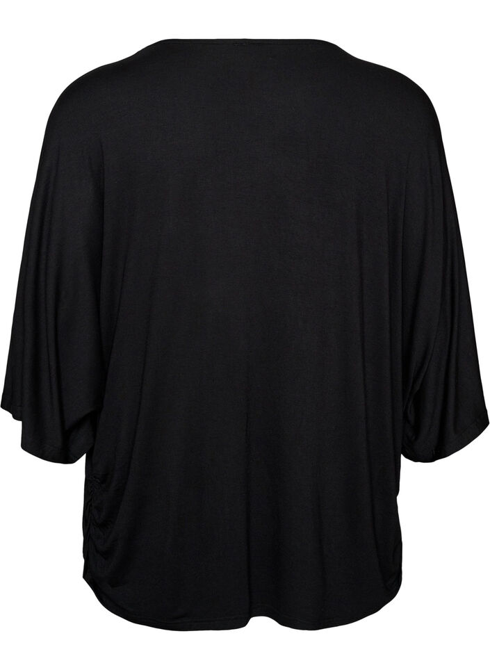 Jerseybluse med albuelange ballongermer, Svart, Packshot image number 1