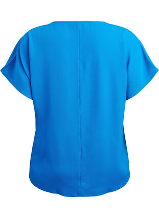 Zizzi Bluse med korte ermer og rund hals, Blå, Packshot image number 1