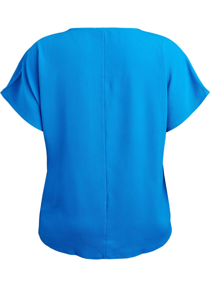 Bluse med korte ermer og rund hals, Blå, Packshot image number 1