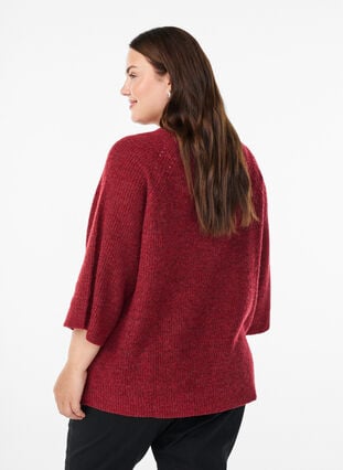 Zizzi Ribbestrikket genser med 3/4 ermer, Rød, Model image number 2