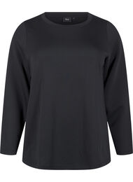 Modalblanding bluse med rund hals, Black