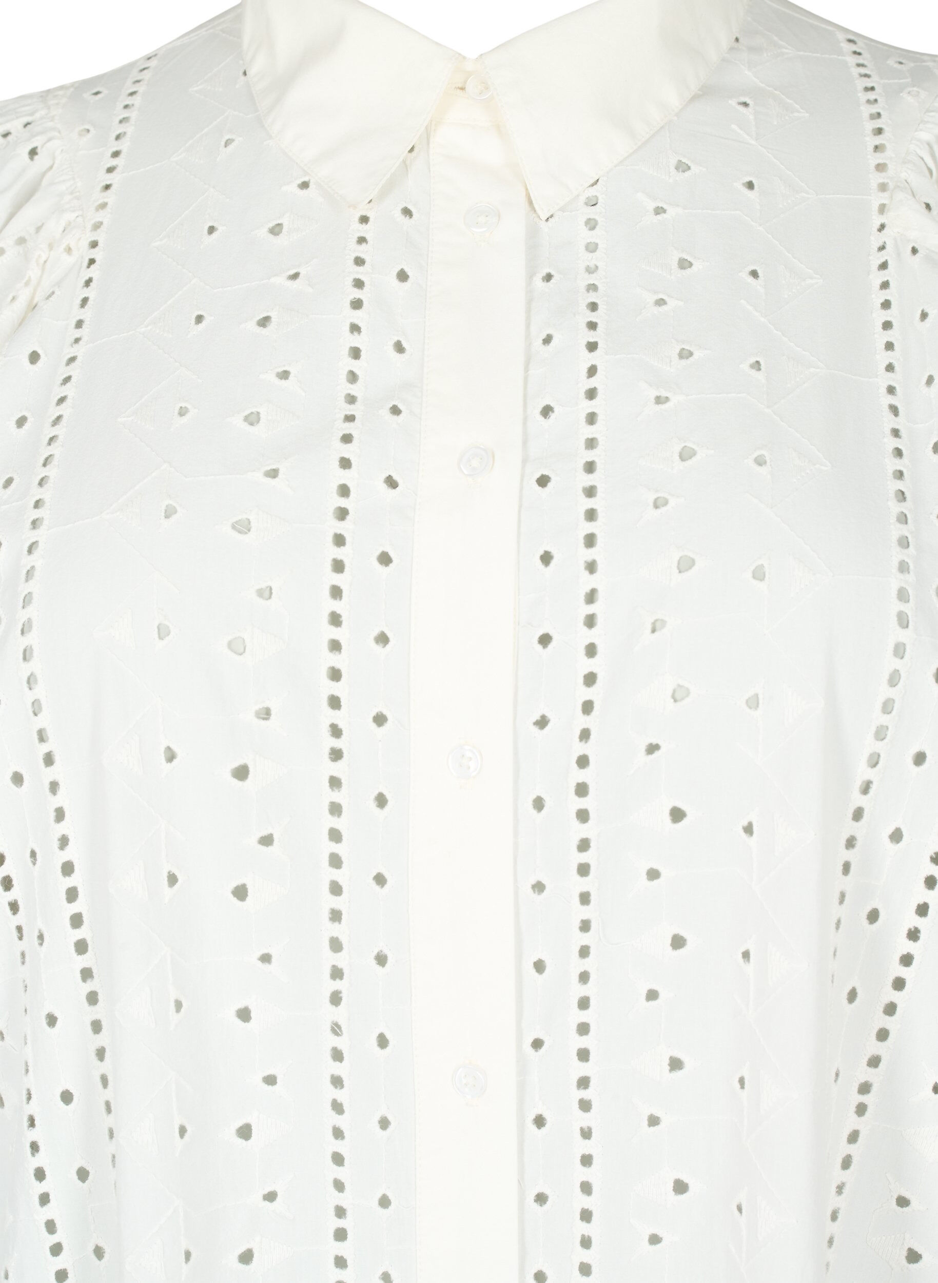 Zizzi Skjortekjole i bomull med broderi anglaise, Off White, Packshot image number 2