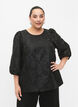 Jacquard-bluse med 3/4-ermer, Black, Model image number 0