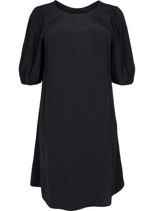 Kjole i viskose med ryggdetalj, Black, Packshot image number 0