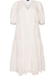 Teksturert bomulls midikjole med hekledetaljer, Hvit