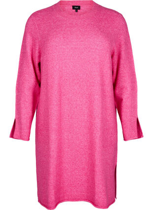 Zizzi Strikket kjole med splitter, Raspberry Rose Mel., Packshot image number 0