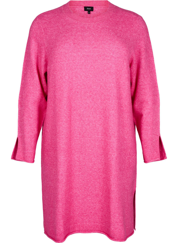 Strikket kjole med splitter, Raspberry Rose Mel., Packshot image number 0