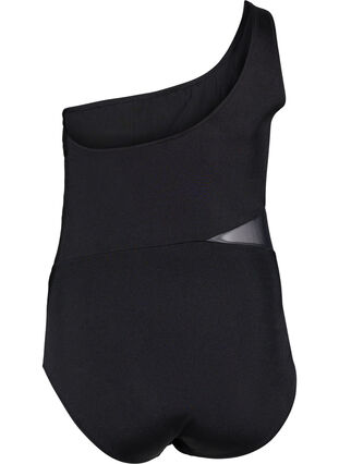 Zizzi One-shoulder badedrakt med mesh, Black, Packshot image number 1