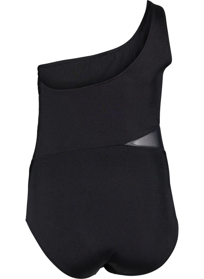 One-shoulder badedrakt med mesh, Black, Packshot image number 1