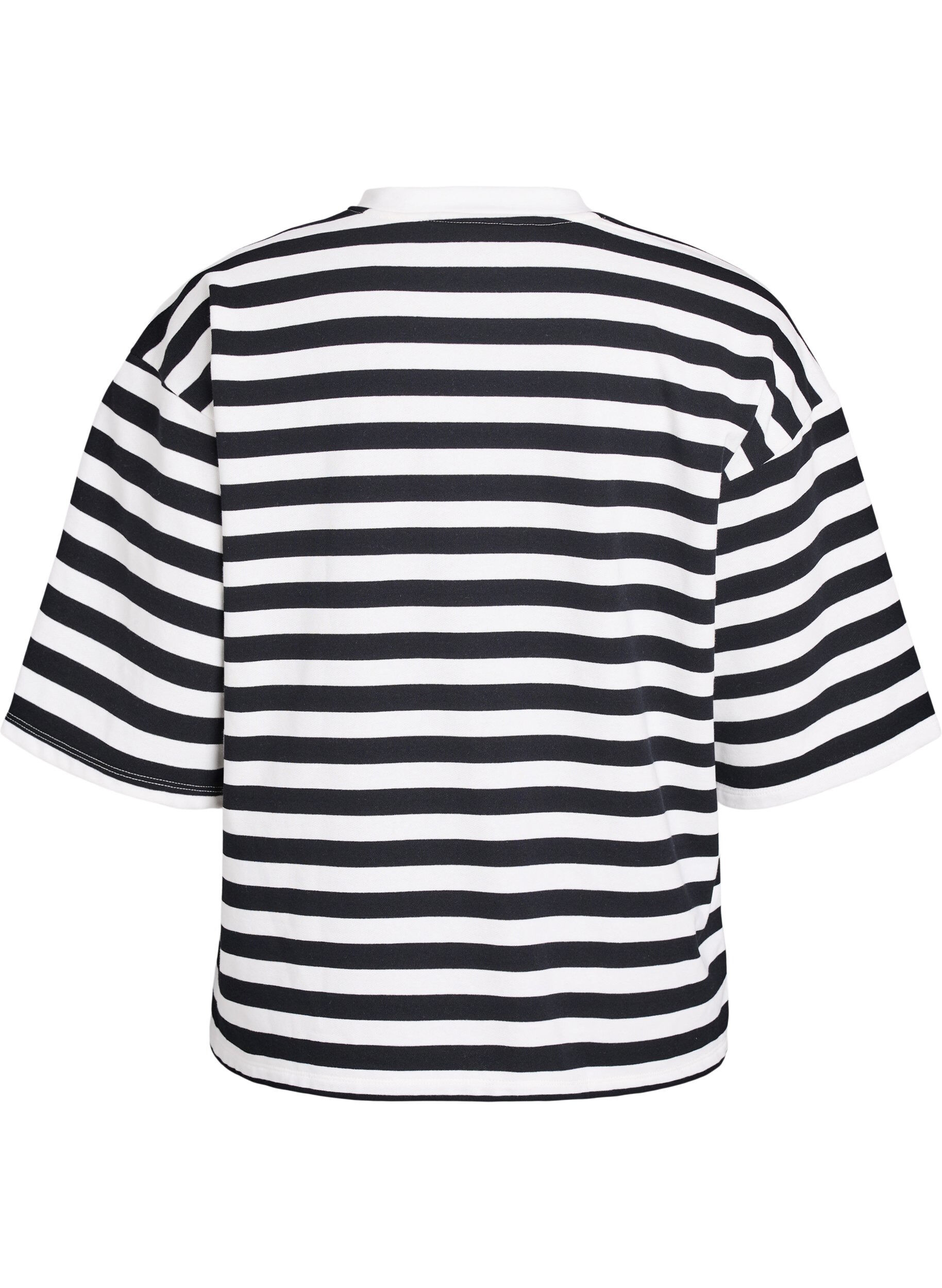 Zizzi Stripete bluse med 3/4-ermer og knappedetaljer, Svart, Packshot image number 1