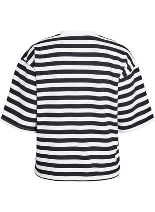 Zizzi Stripete bluse med 3/4-ermer og knappedetaljer, Svart, Packshot image number 1