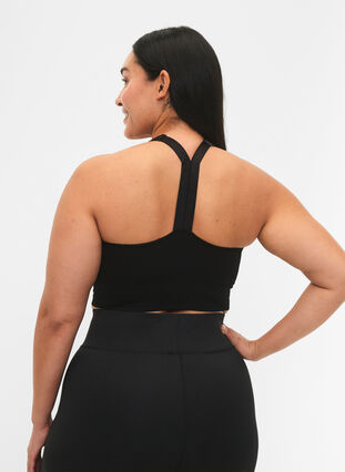 Sømløs sports-BH i ribbet materiale, Black, Model image number 1