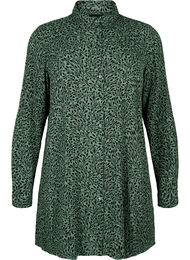 Lang viskoseskjorte med trykk, Green AOP