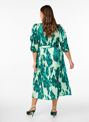 Zizzi Kortermet festkjole med knytebelte, Grønn, Model image number 1