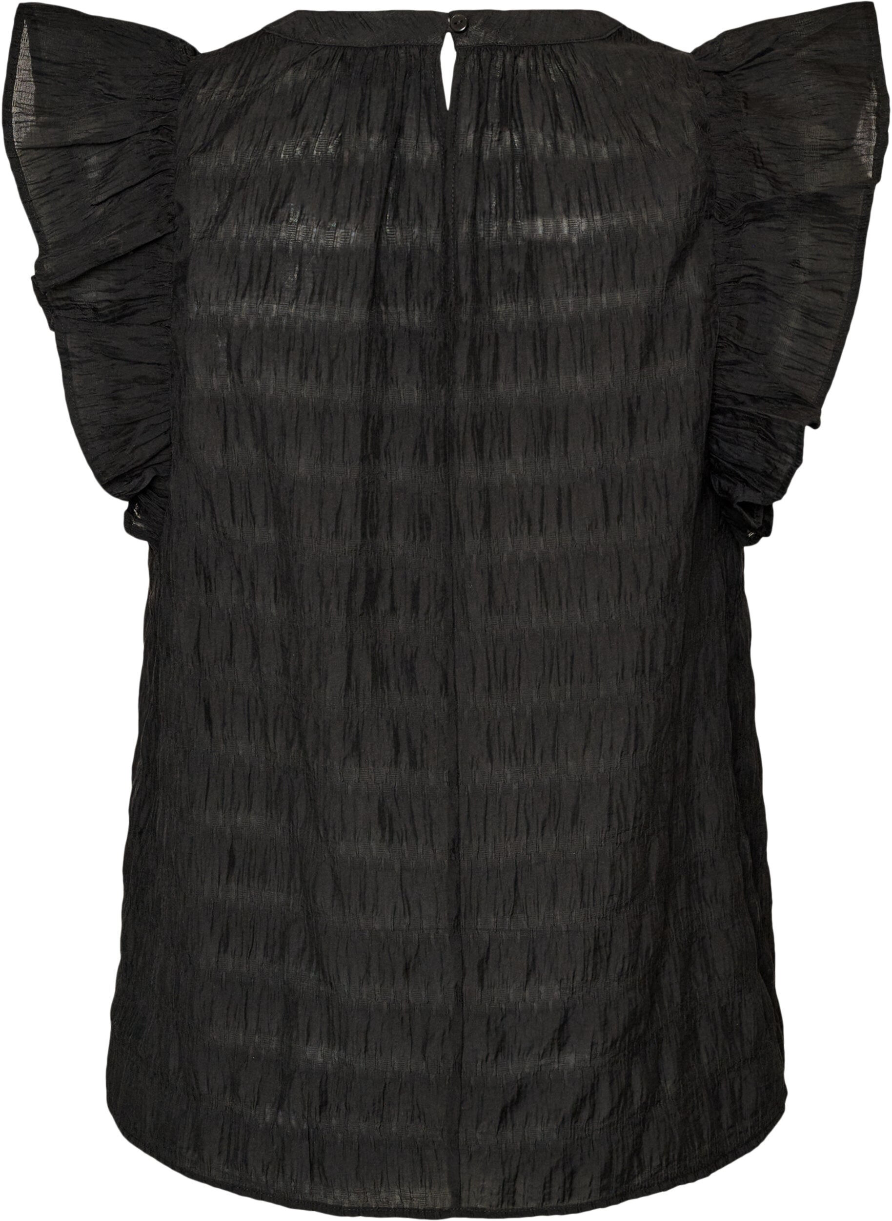 ZizziErmel&oslash;s bluse med tekstur og volanger, Svart, Packshot image number 1