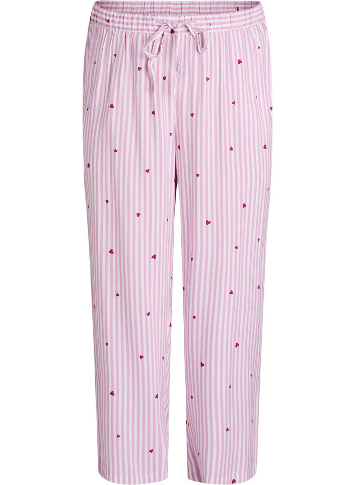 Loose fit nattbukser med striper og hjerter, Rosa, Packshot image number 0