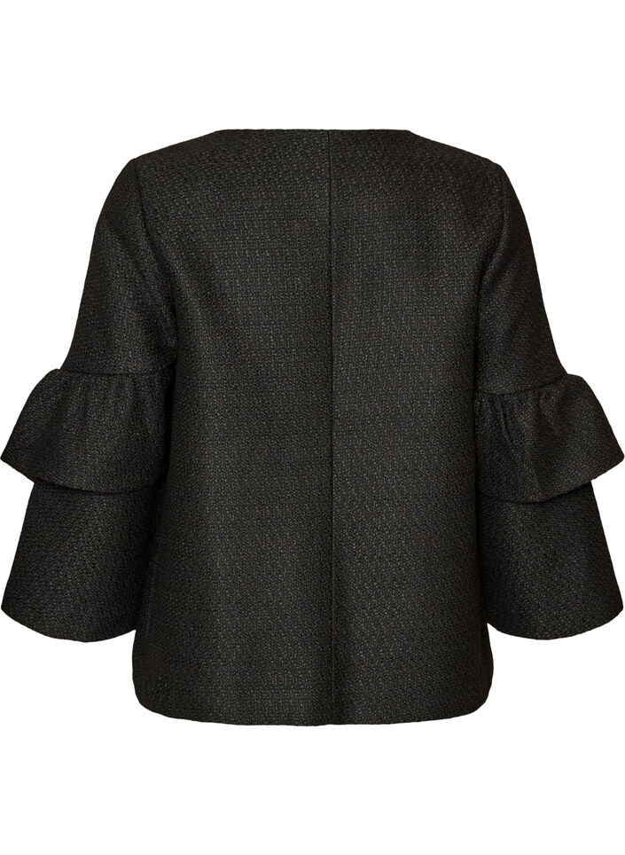 Boucl&eacute; jakke med rysjedetaljer, Svart, Packshot image number 1